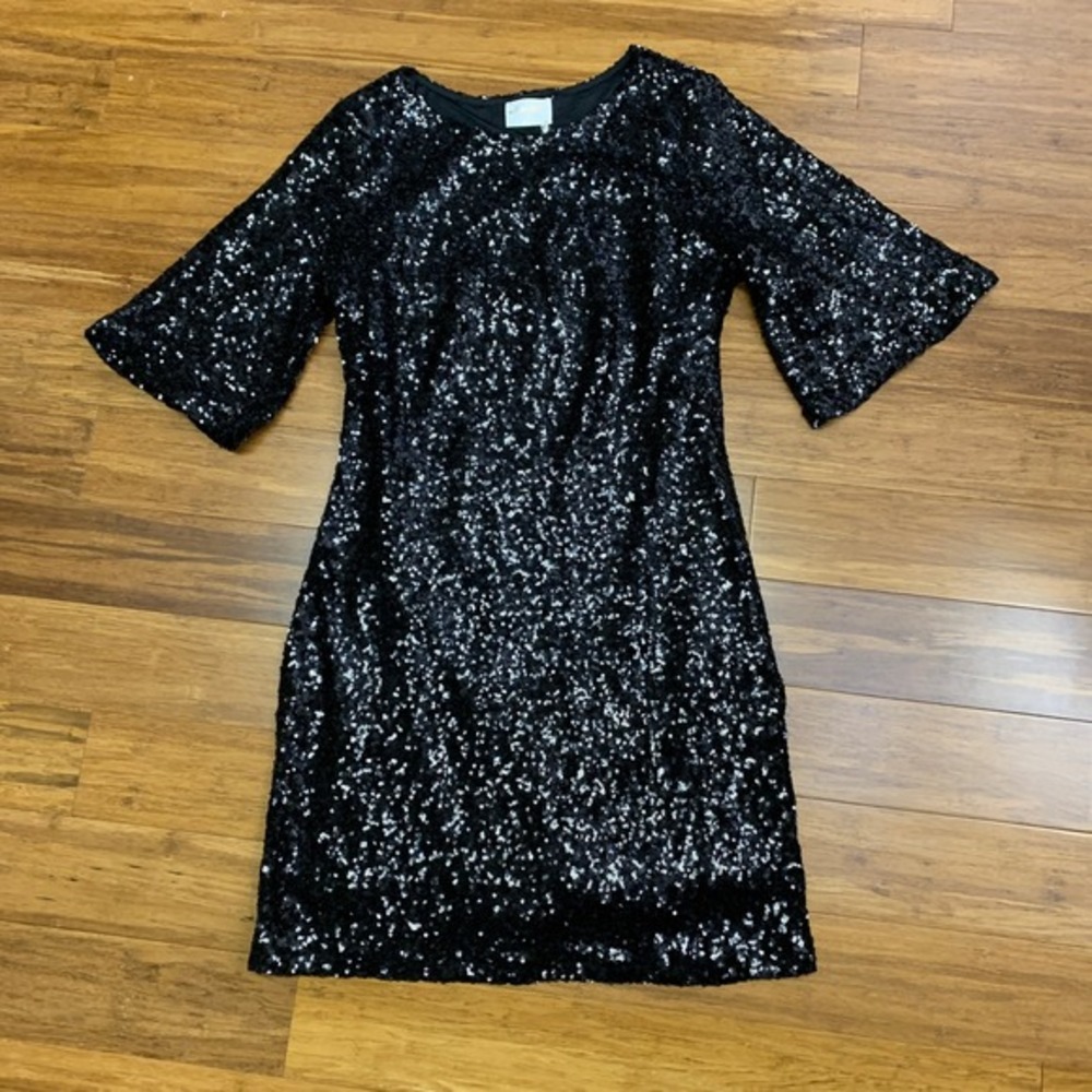 Allie Rose Sequin Dress Womens Size Small Black Party Cocktail Bell Sleeve NWT